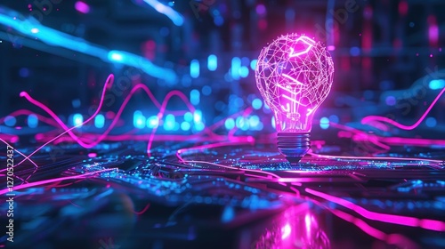 Glowing Lightbulb In Neon Lights