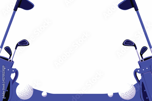 Create a vibrant vector background featuring meticulously arranged golf equipment—clubs, balls, tees—on a putting green.  Include realistic shading and highlights.