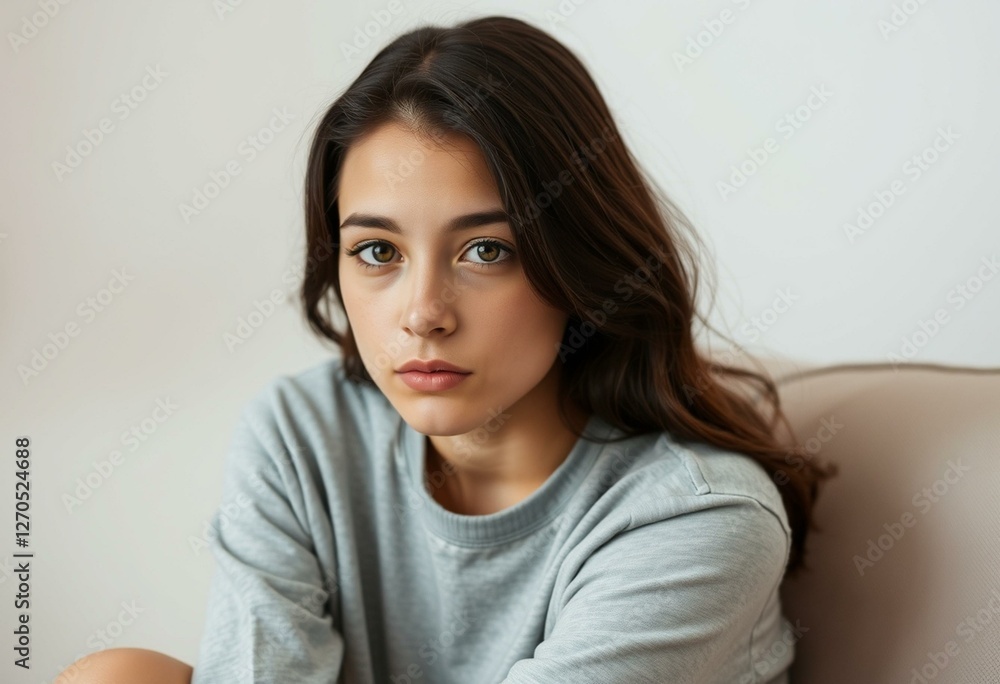 Photorealistic natural light portrait of a bored young woman Photorealistic natural light portrait of a bored young woman
