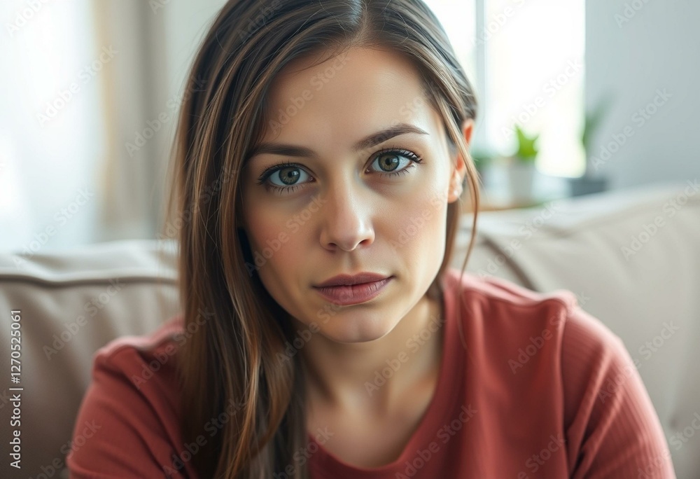 Natural light portrait of a bored woman