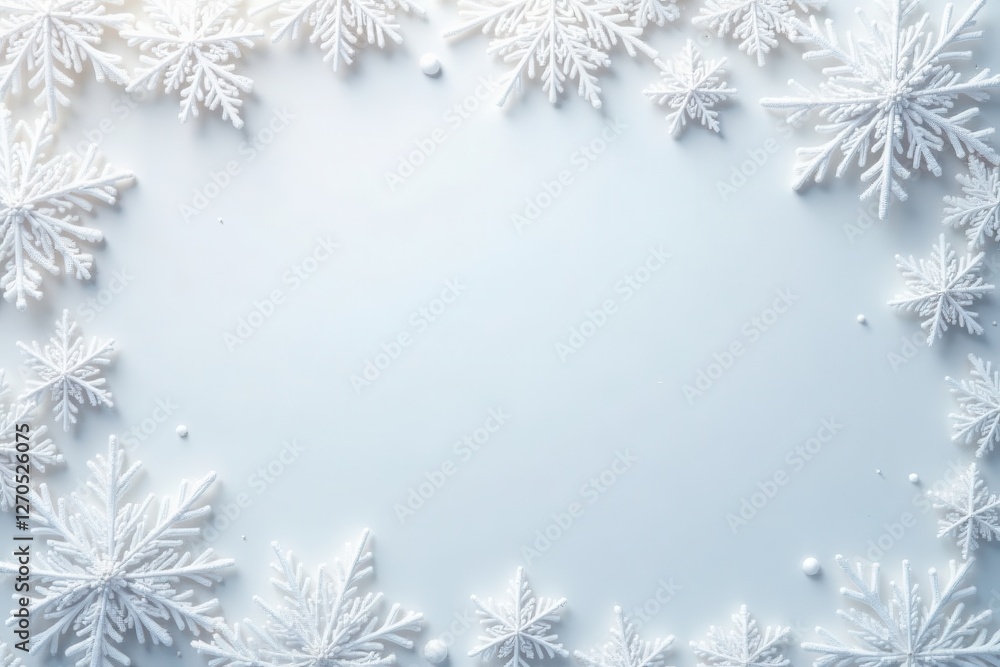 Delicate snowflake border, minimalist white design, elegant, template Delicate snowflake border, minimalist white design, elegant, template