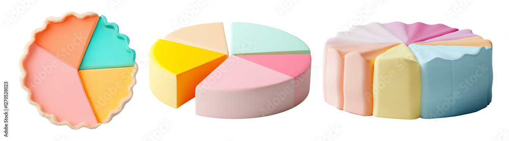 Obraz premium A colorful 3D pie chart designed in the shape of the Pi symbol, symbolizing data visualization and math-themed celebrations on transparent background.