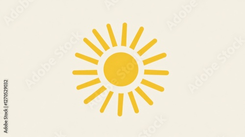 Yellow sun icon on beige background, summer, bright, design element