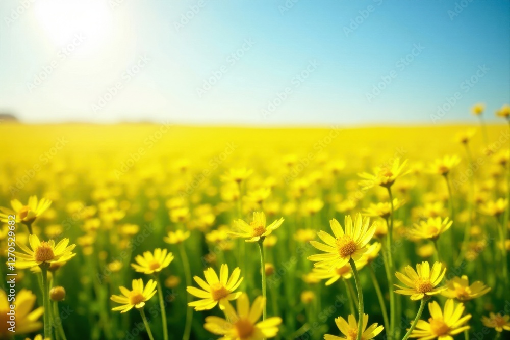 Obraz premium Vibrant Yellow Flowers Basking in Sunlight Across a Vast Field, a Serene and Peaceful Summer Day Scene