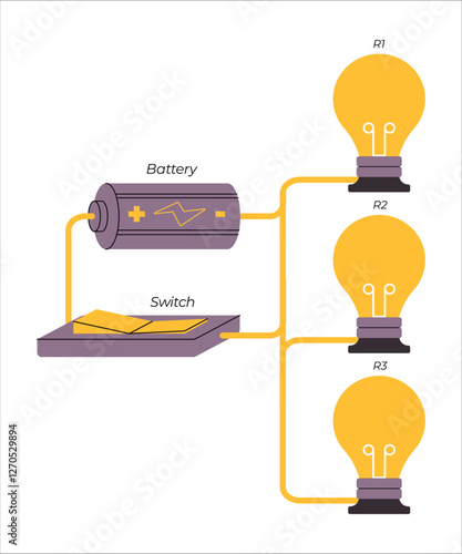 Electrical parallel circuit wire paths lightbulb energy technology inductor terminal science physic experiment educational electric energy icon design scheme illustration