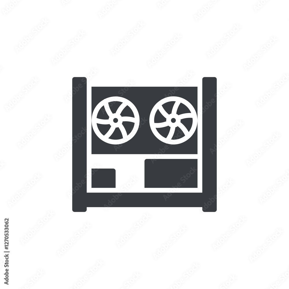 Mining setup with a GPU and fan vector icon Mining setup with a GPU and fan vector icon