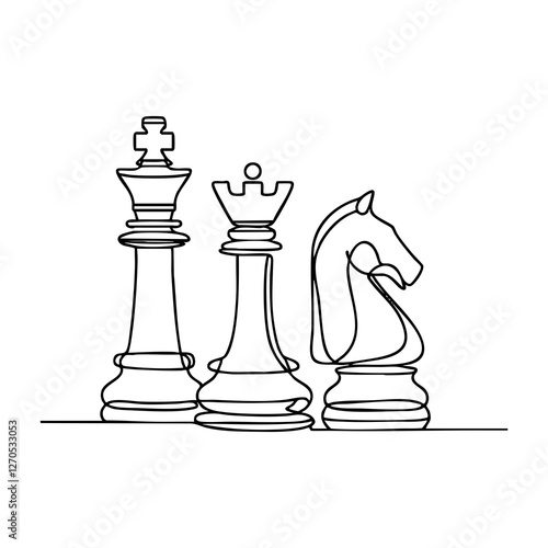 A continuous line drawing illustration of chess pieces