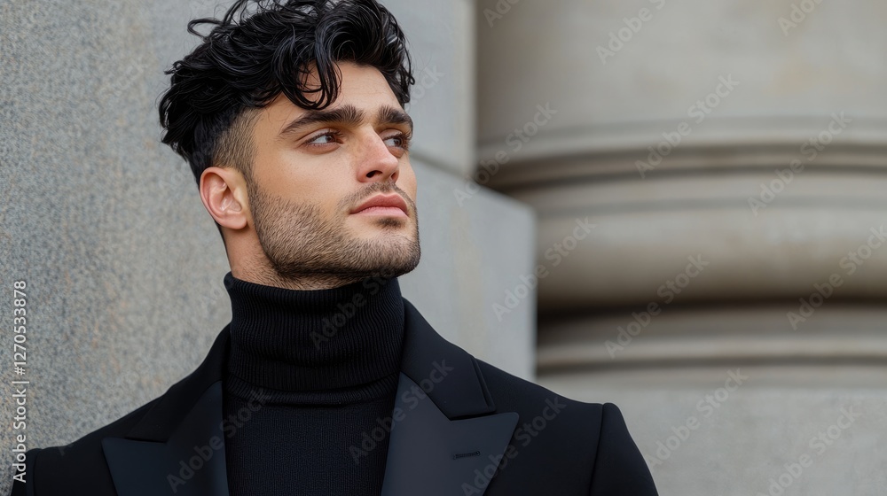 Stylish portrait of a young man in urban environment fashion photography modern city close-up shot Stylish portrait of a young man in urban environment fashion photography modern city close-up shot