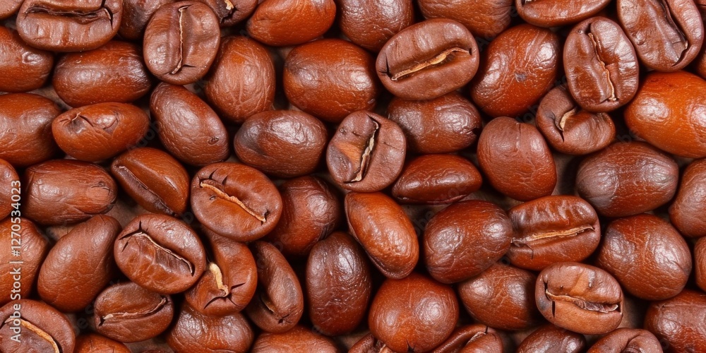 Dark roasted coffee beans scattered on a surface showcasing their rich color and texture in a warm, inviting atmosphere Dark roasted coffee beans scattered on a surface showcasing their rich color and texture in a warm, inviting atmosphere