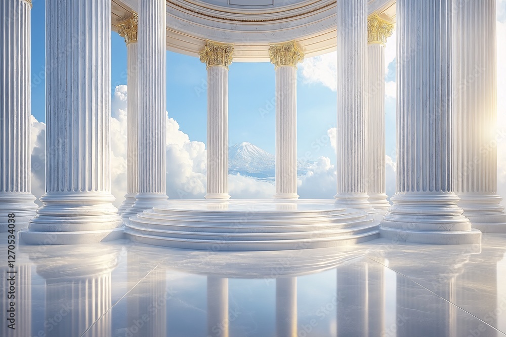 Fototapeta premium Majestic columns in the sky ethereal temple digital artwork dreamy atmosphere wide angle