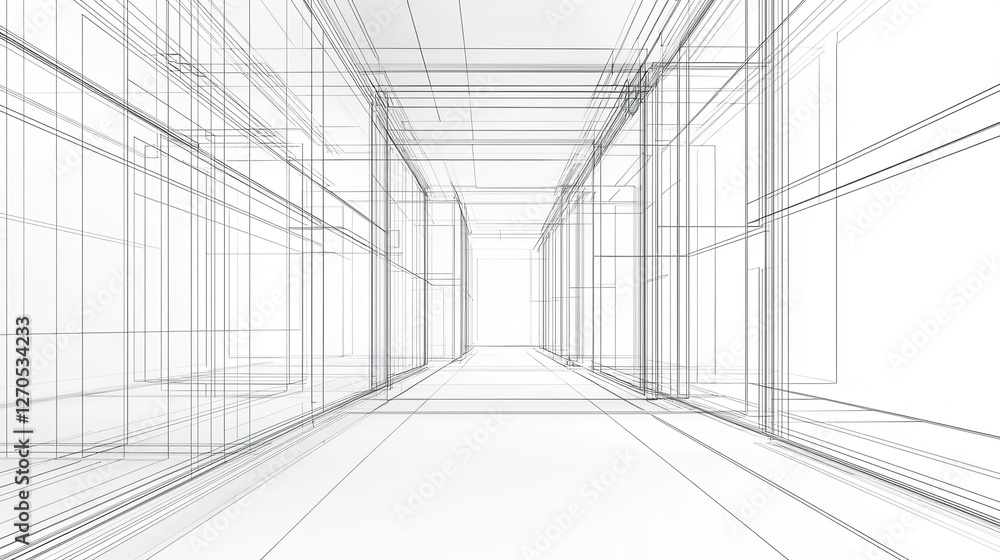 Abstract 3D Wireframe Design of a Modern Hallway Interior Space Abstract 3D Wireframe Design of a Modern Hallway Interior Space