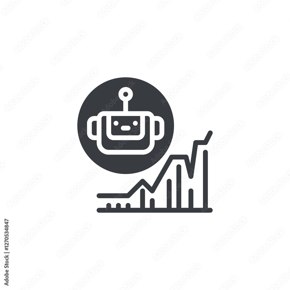 Robot face with financial graph vector icon Robot face with financial graph vector icon