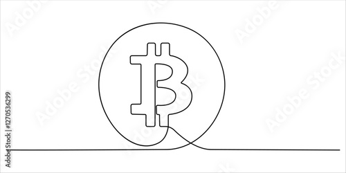 Continuous line drawing bitcoin sign. Cryptocurrency concept, bitcoin in linear style. Vector doodle illustration on white background.