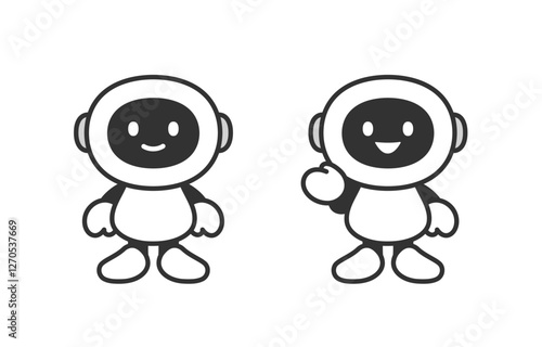 直立･案内のポーズをするAIロボットのセット【ベクターイラスト素材】
