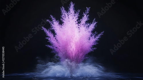 Abstract Explosion of Pink Powder in a Dark Mysterious Realm a Visual Spectacle of Delicate Particles