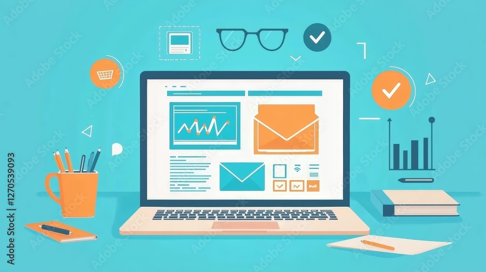Enhance business communication with a laptop displaying professional email graphics