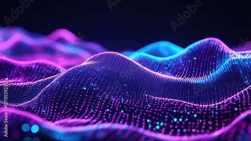 Abstract Digital Landscape with Glowing Purple and Blue Waves
