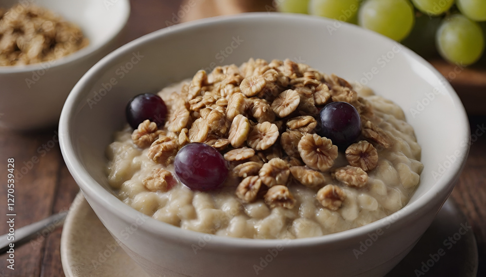 bowl of oatmeal with grapes and granola bowl of oatmeal with grapes and granola