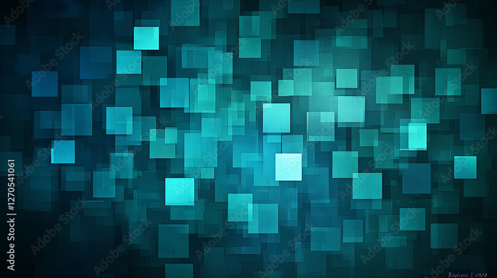 Abstract Geometric Pattern with Floating Teal and Blue Squares Digital Illustration Abstract Geometric Pattern with Floating Teal and Blue Squares Digital Illustration