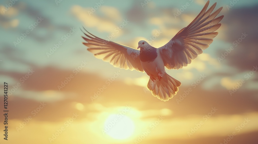 Obraz premium Dove soars gracefully in a vibrant and sunlit sky