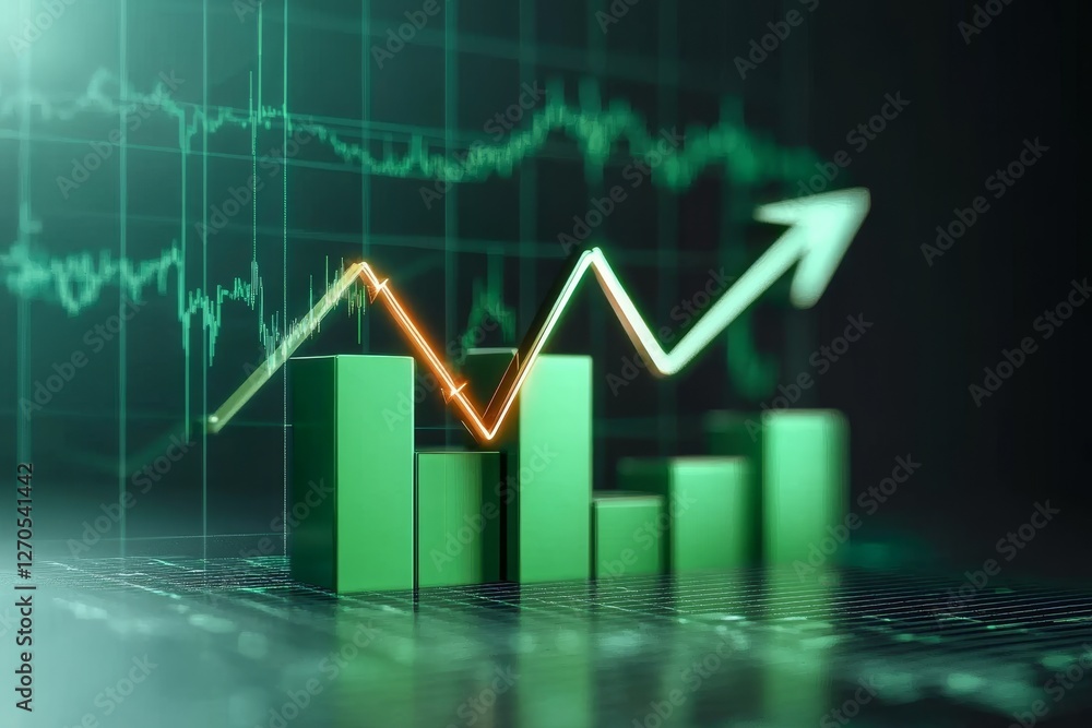 3D Green Bar Chart with Upward Trendline, Stock Market Growth Concept, Financial Success Visualization, Investment, Trading Stock market, finance 3D Green Bar Chart with Upward Trendline, Stock Market Growth Concept, Financial Success Visualization, Investment, Trading Stock market, finance