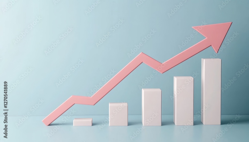 Pink Arrow Growth Chart 3D Render, Minimalist Bar Graph, Upward Trend, Success Financial Growth, Business Success Pink Arrow Growth Chart 3D Render, Minimalist Bar Graph, Upward Trend, Success Financial Growth, Business Success
