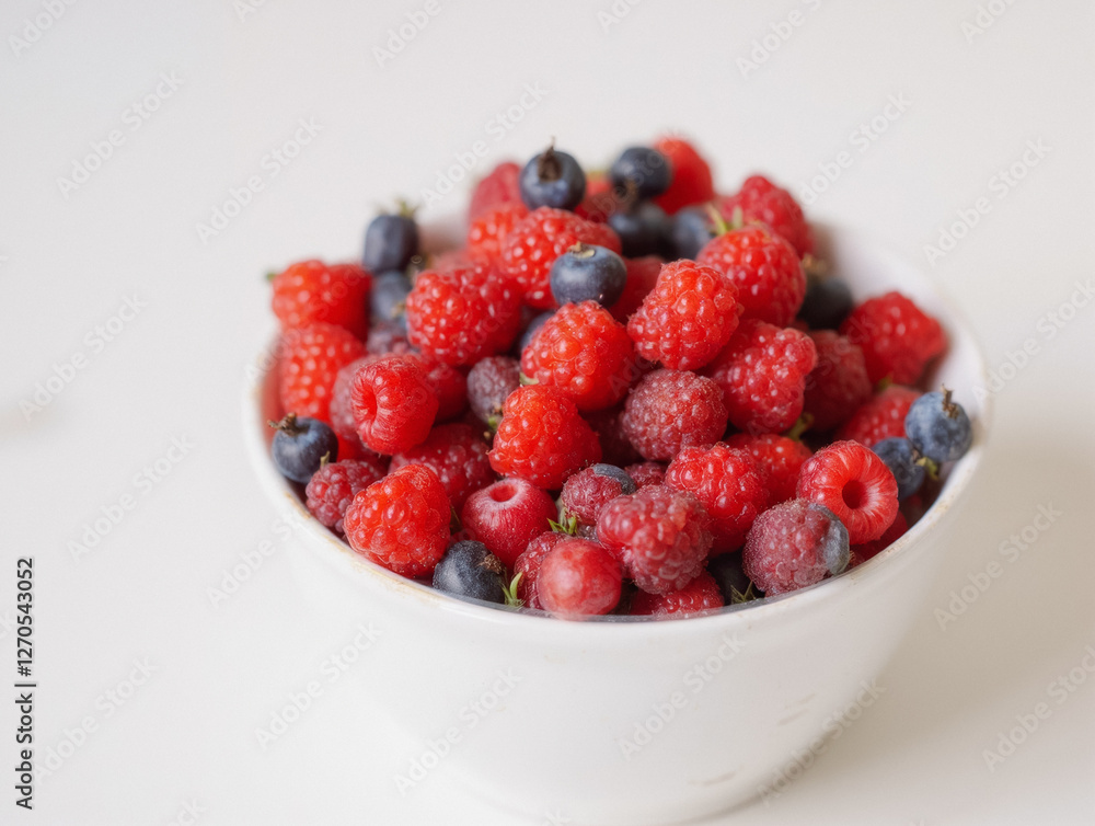 Fresh bowl of raspberries and blueberries on white background Fresh bowl of raspberries and blueberries on white background