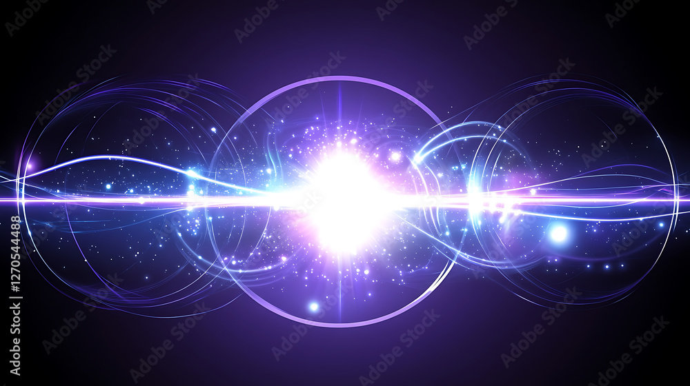 Obraz premium Abstract Light Burst with Concentric Circles and Waving Lines Design Elements Visualization