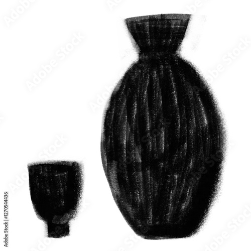 アナログ風シンプルな手描きのボトルのモノクロイラスト