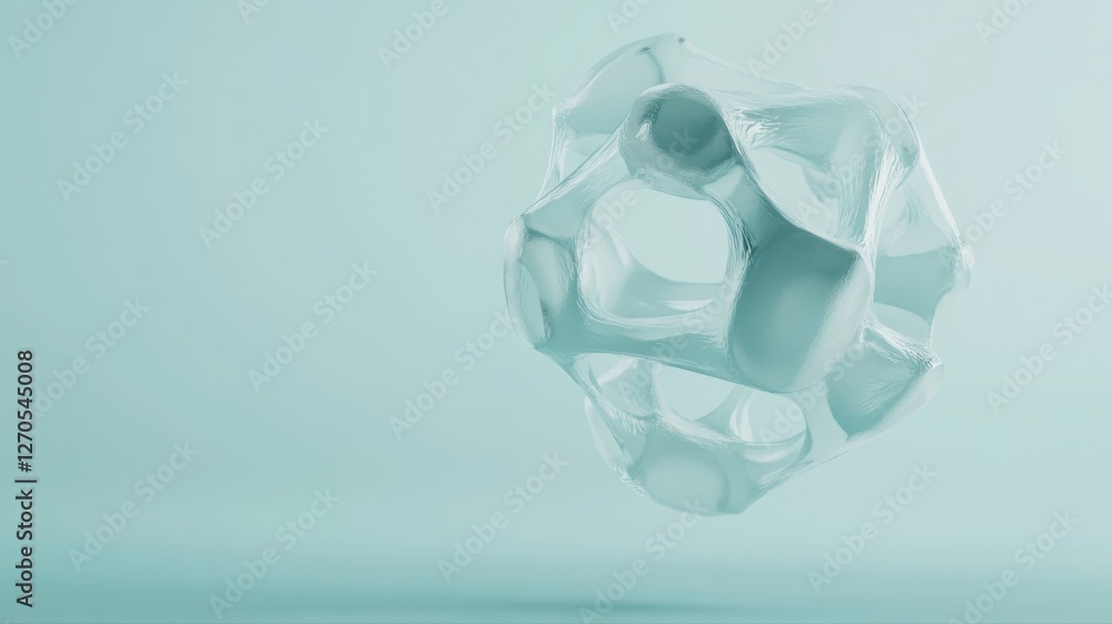 Minimalistic 3D render of floating transparent molecular structure in soft blue light. Generative AI Minimalistic 3D render of floating transparent molecular structure in soft blue light. Generative AI