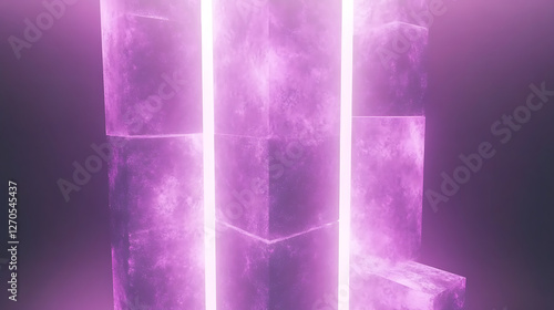 Abstract Marble Cubes with Vertical Neon Lights Arrangement Modern Minimalist Composition Design