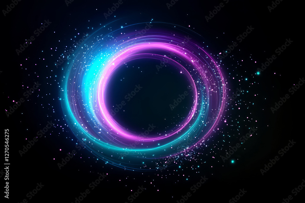Neon light spin effect with vibrant colors and sparkling particles Neon light spin effect with vibrant colors and sparkling particles