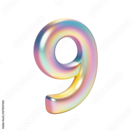 3d Pastel number 9 isolated on transparent background. Generative AI