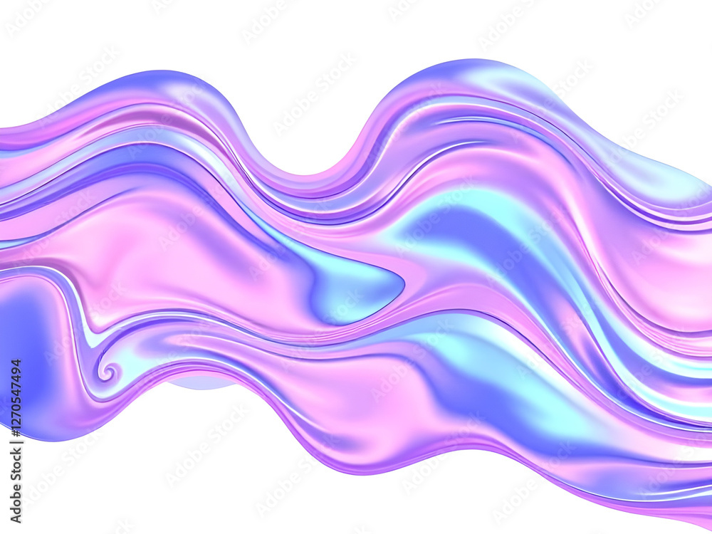 Obraz premium blue, pink, purple wave fluid holographic Iridescent 3d render abstract isolated