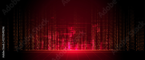 Illustration Abstract Digital technology, light line and red cyber space background. Vector communication, innovation futuristic technology, connect internet network system, future big data, concept