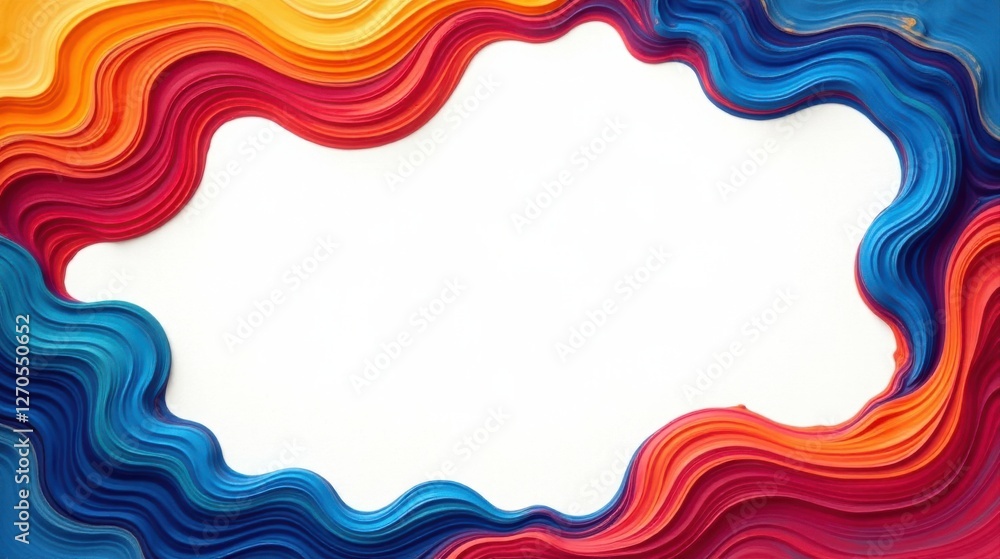 Obraz premium Abstract Colorful Wavy Frame with Central White Space Ideal for Text or Logo Design