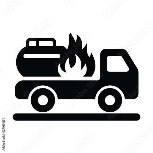 Flammable liquid tanker truck on fire illustration