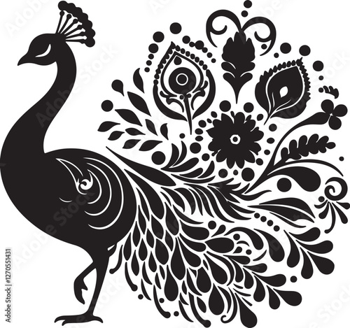 black and white peacock floral pattern