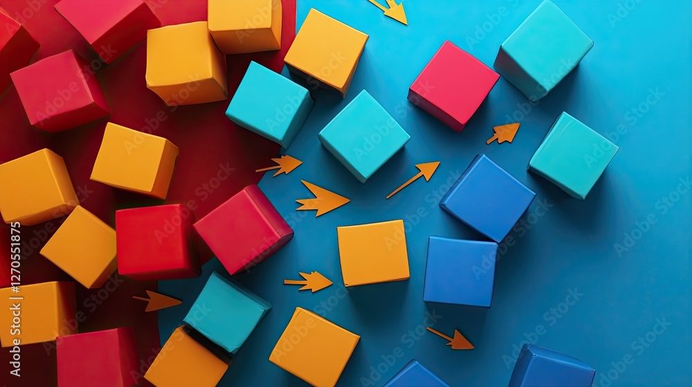 Obraz premium Top view image of cubes with arrows following the leader