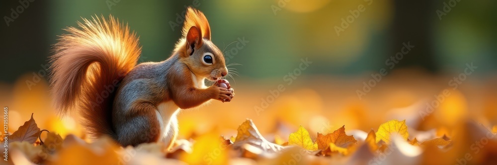 Squirrel gathering nuts, fluffy tail, autumn leaves, forest, nuts Squirrel gathering nuts, fluffy tail, autumn leaves, forest, nuts