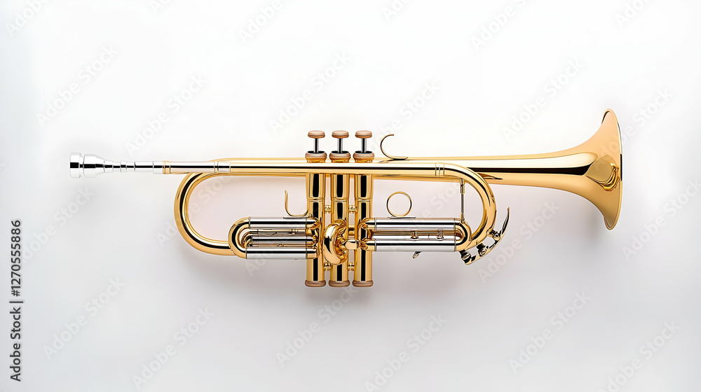 Obraz premium Golden trumpet on white background, music instrument