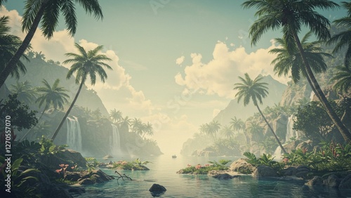 tropical beach with palm trees