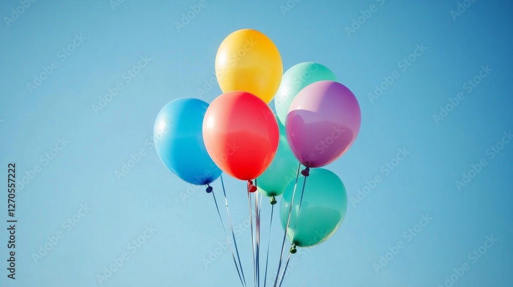 Vibrant Colorful Balloons Floating Against Clear Blue Sky Vibrant Colorful Balloons Floating Against Clear Blue Sky