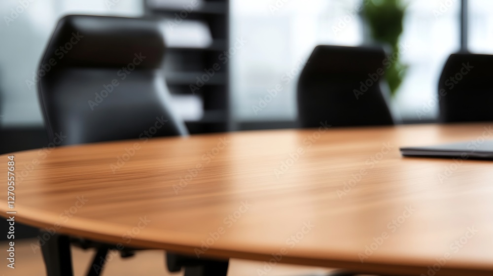 Modern conference room with a polished wooden table and ergonomic chairs, showcasing a professional setting Modern conference room with a polished wooden table and ergonomic chairs, showcasing a professional setting