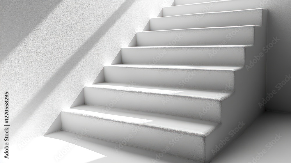 Obraz premium Empty white stairs in bright sunlit interior
