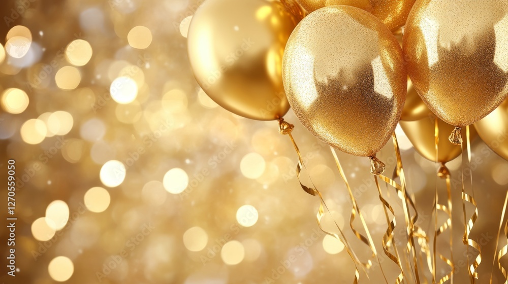 Vibrant Golden Balloons with Sparkling Background on Canvas Vibrant Golden Balloons with Sparkling Background on Canvas