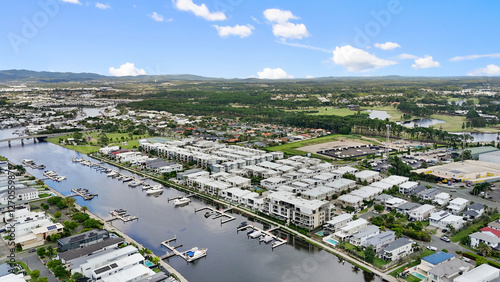 Modern waterfront townhouses on Sickle Avenue, Hope Island, Gold Coast, Queensland