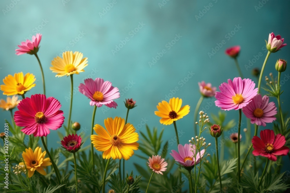 Vibrant wildflowers, loose stems, rustic charm, wildflowers, watercolor, carefree