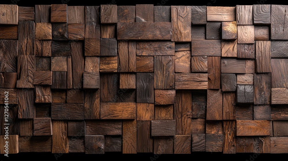 Dark wood block wall texture, interior design Dark wood block wall texture, interior design