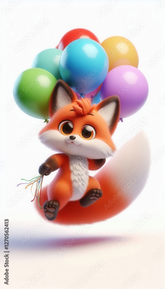 Playful fox with balloons whimsical scene digital art cheerful environment close-up view Playful fox with balloons whimsical scene digital art cheerful environment close-up view
